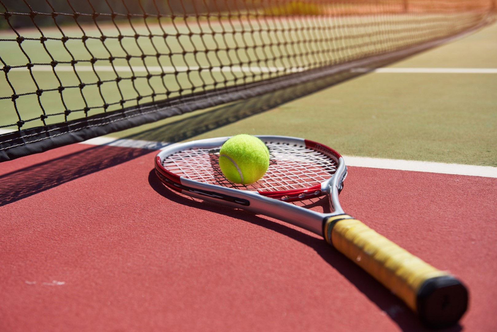 tennis racket new tennis ball freshly painted tennis court Large